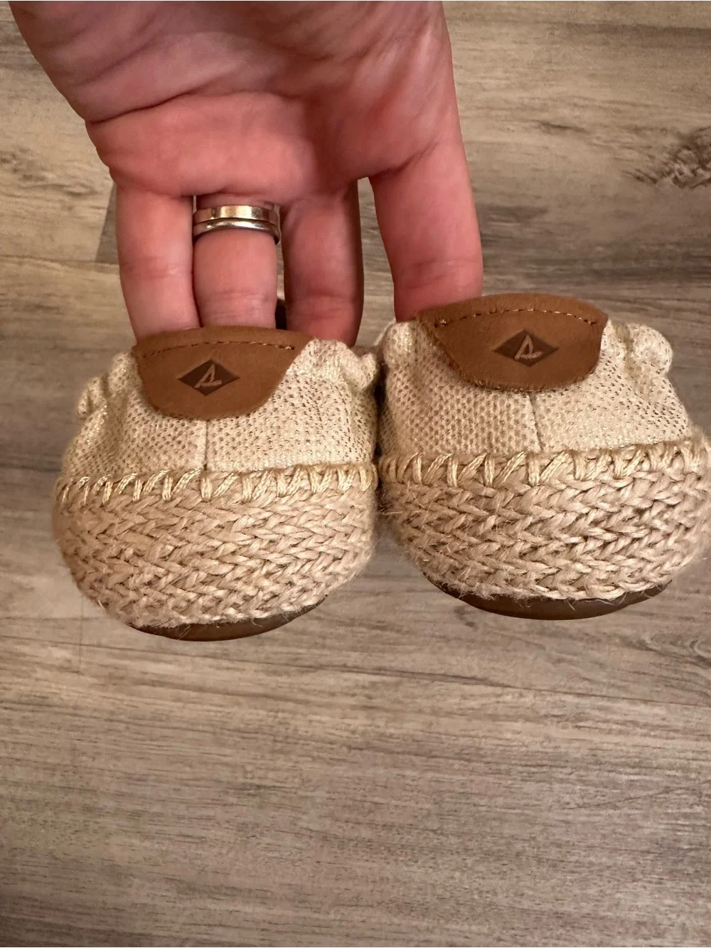 Sperry Gold Shimmer Espadrille Flats Women’s Slip On Jute Trim Casual